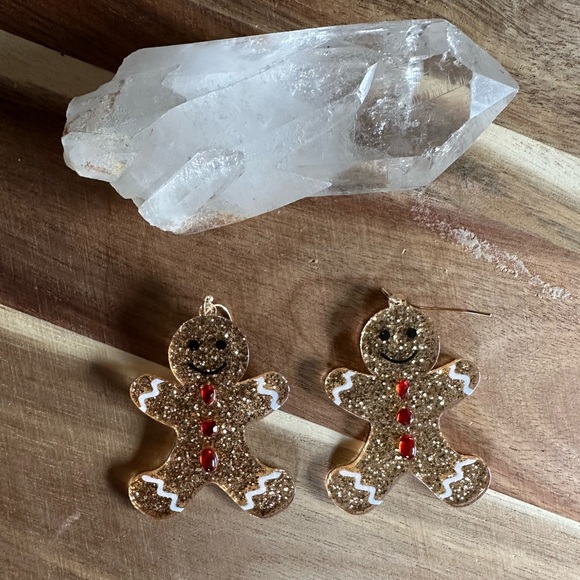 NWT Gingerbread Earrings Glitter Resin Dangling - Picture 1 of 4